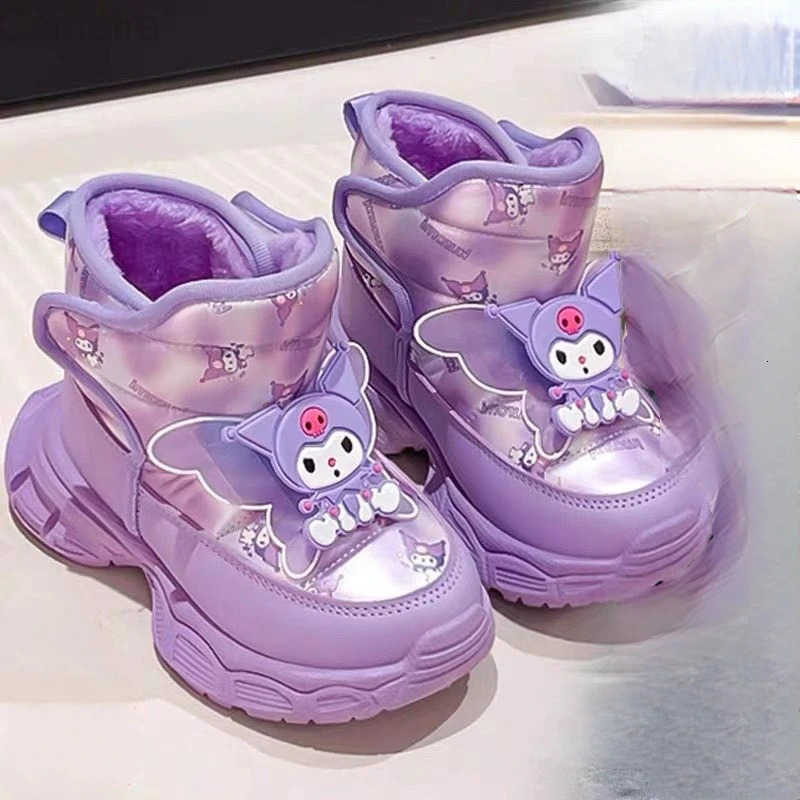Sanrio KidsCasual Shoes Boots Kuromi PU Leather Winter Running Shoes For Children Anti-slip Keep Warm Designer Purple Pink Size 26-37 H251110