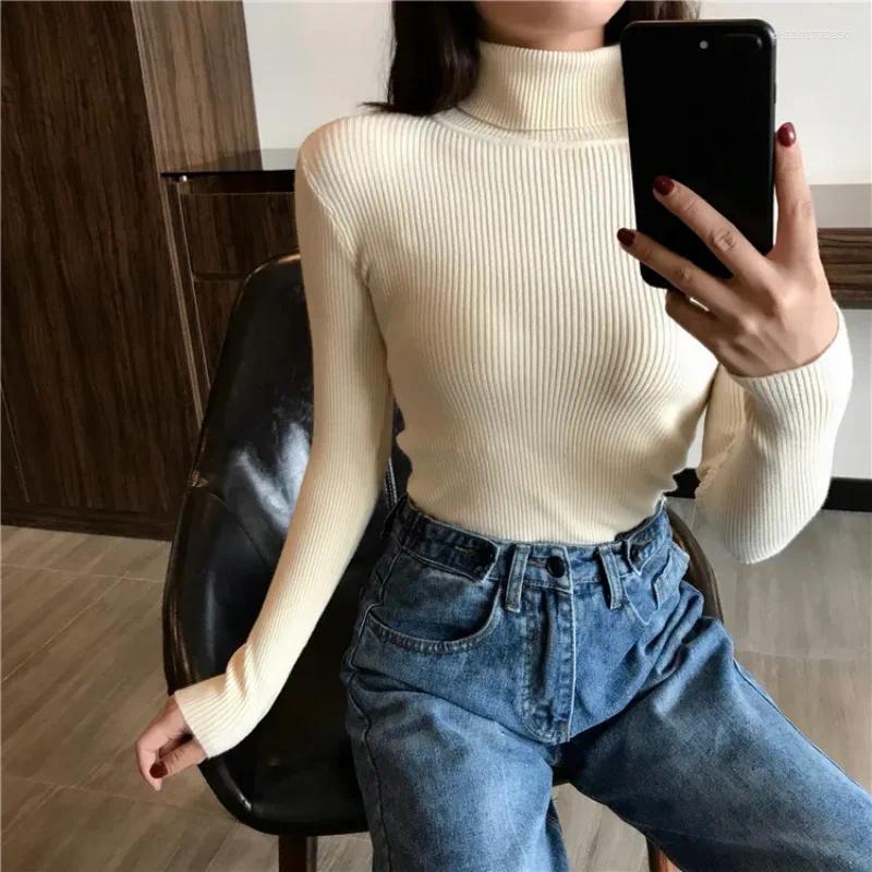 Women's Sweaters 2025 Autumn Winter Thick Sweater Women Knitted Ribbed Pullover Long Sleeve Turtleneck Slim Jumper Soft Warm Pull Femme