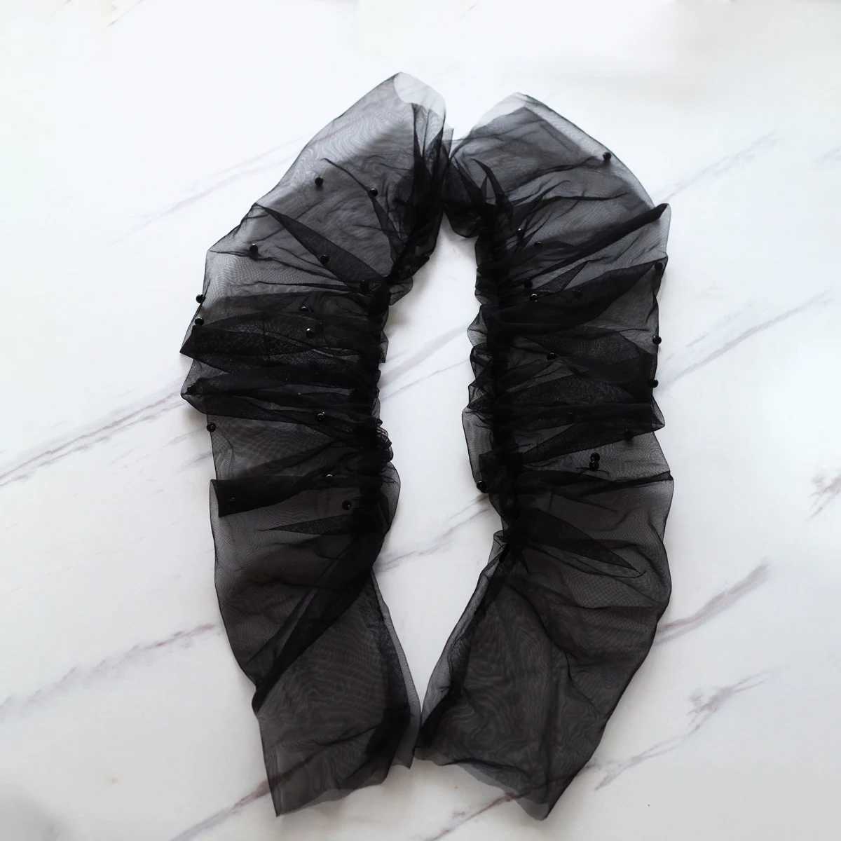 WG052 Wedding Fingerless White / Black Gloves Long Tulle Pearls Brides Bridesmaid Sleevelet Women Pageant Prom Handschuh L251110