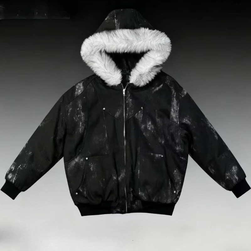 Y2K couples in Europe America winter zipper hoodie thickened down warm jacket tie-dye trendy versatile style for men women 251105