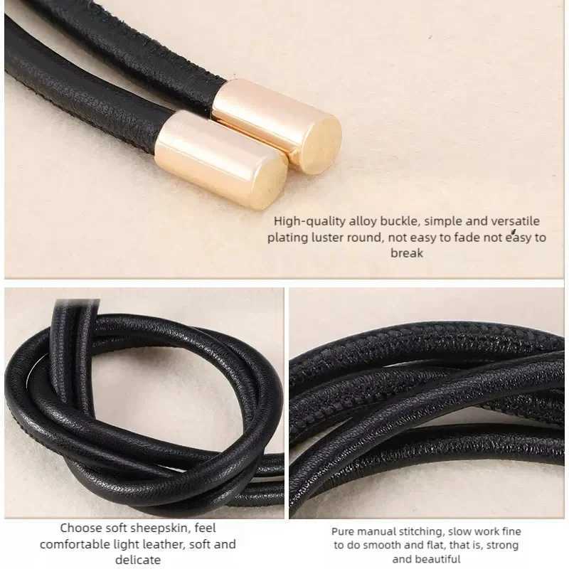 Womens genuine leather waist chain thin belt retro womens waist belt rope dress coat decoration long belt X250410