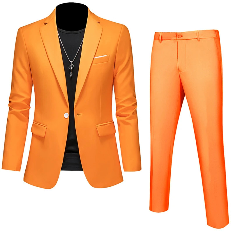 6XL-M BlazerPants High Quality Business Solid Color Slim Fit Suits 2 Pieces Mens Groom Wedding Social Tuxedos Set 16 Colour 250409