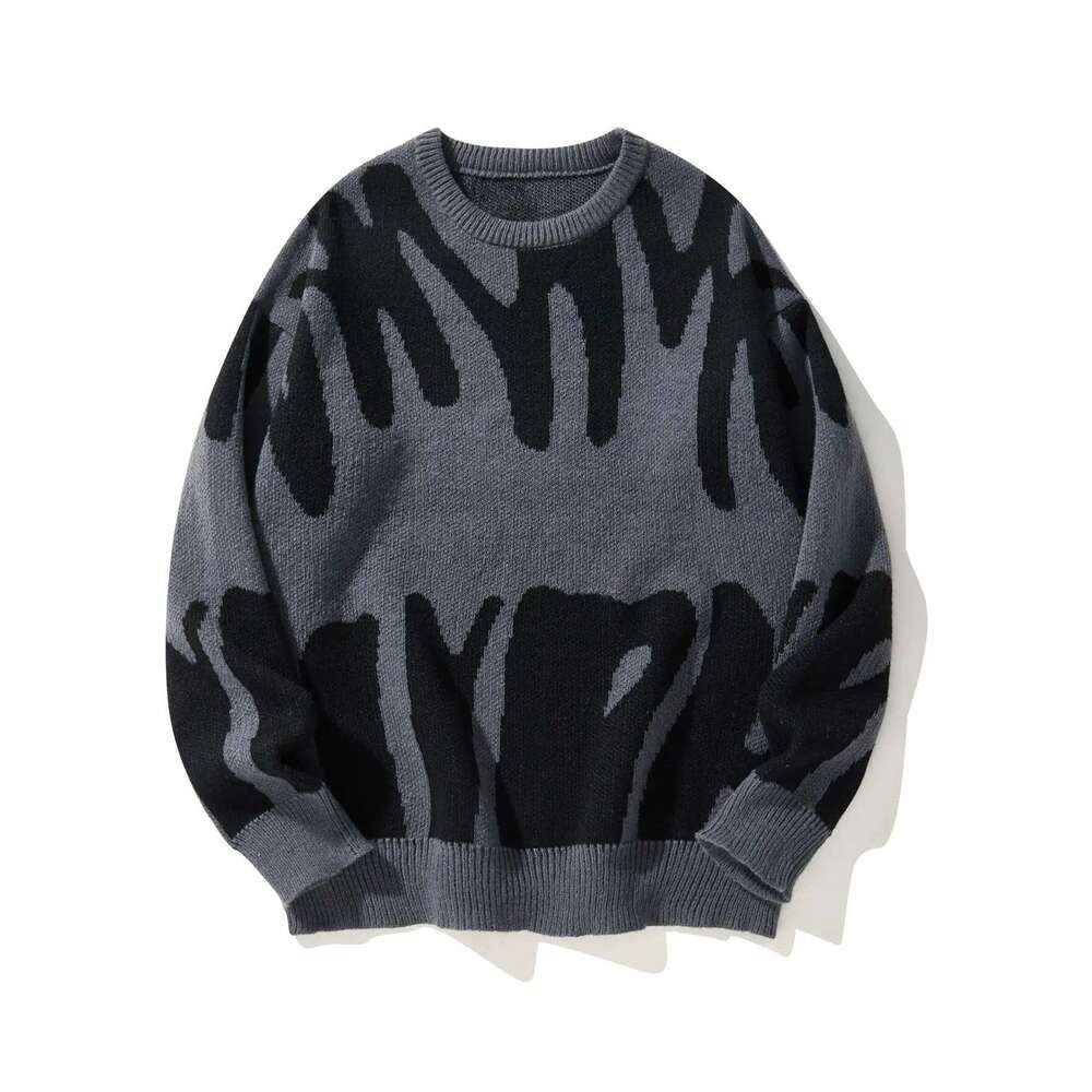 New Popular Autumn Winter Irregular Jacquard Pattern Sweater Casual Round Neck Contrast Color Knitted Men's Pullover