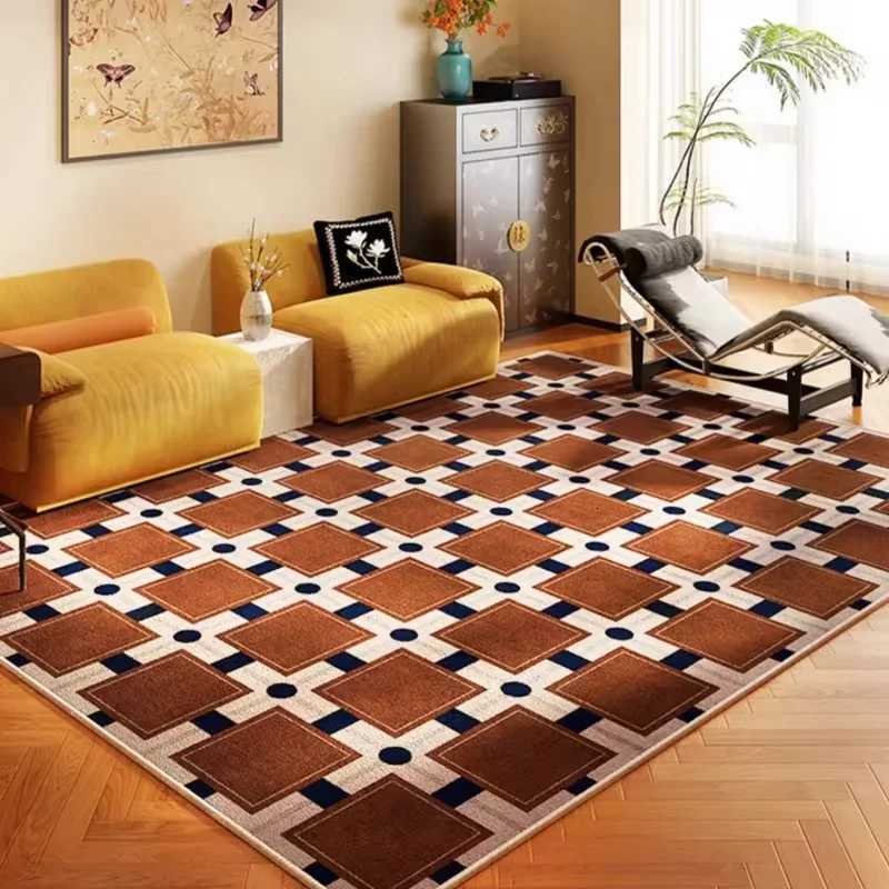 Retro Luxury Rugs for Bedroom Thick Plush Bedside Rug Large Area Living Room Decoration Checkerboard Carpet Home Fluffy Soft Mat Y251110