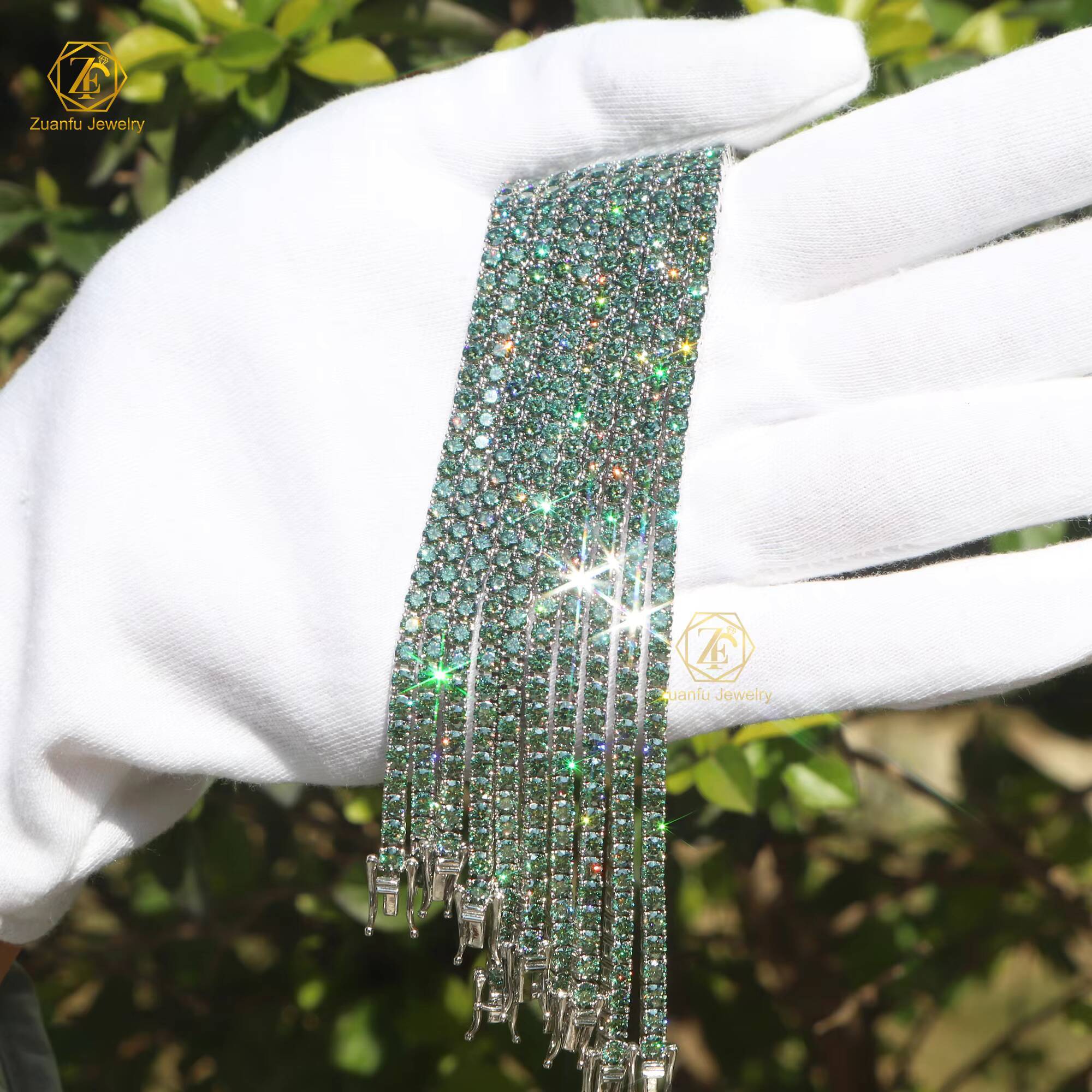 New Trendy Blue Green Tennis Link Chain 3mm 4mm 5mm Vvs Moissanite Diamond 925 Silver Ice Out Tennis Chain Necklace