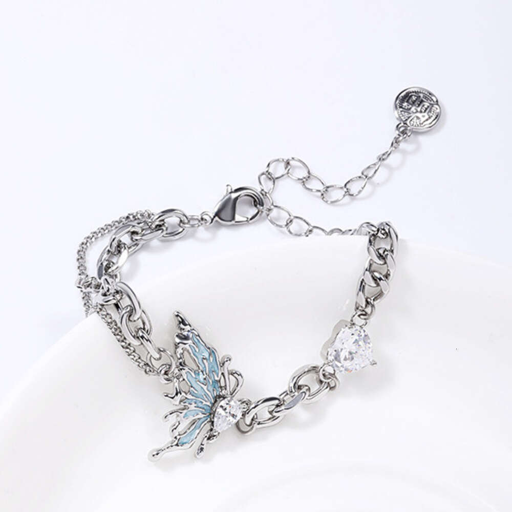 Icy Blue Butterfly Bracelet Light Luxury High-End Ins Style 2024 New Fashion Niche Zircon Jewelry for Women