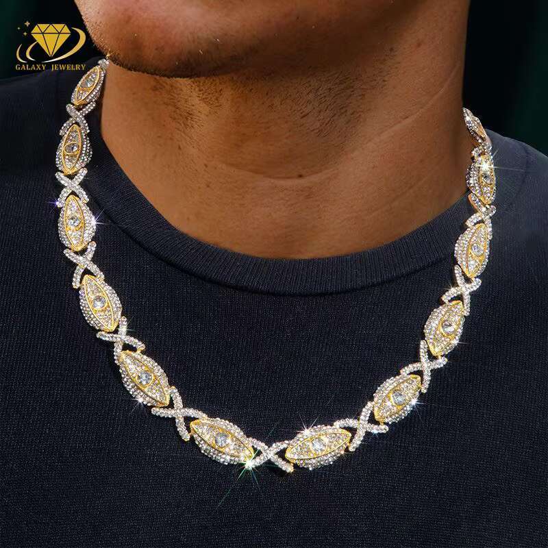 Moissanite Jewelry Gold Plated 15mm 925 Sterling Silver Vvs Moissanite Diamond Iced Out Infinity Evil Eye Cuban Link Bracelet