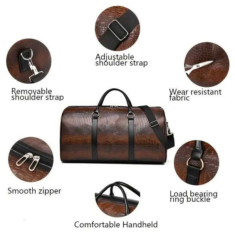 Large Capacity Retro Crocodile-Textured Travel Duffel Bag - Durable Unisex Vacation Luggage Versatile Gift for Men Women sac K251110