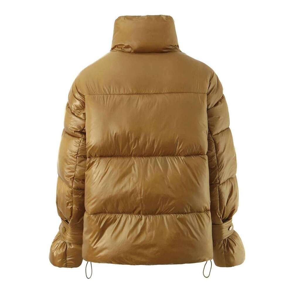 New Winter Fashion Women Gold Winered Double Zip Up Bread Parka Coat Woman Stand Collar Buckle Long Sleeve Oversize Outerwear