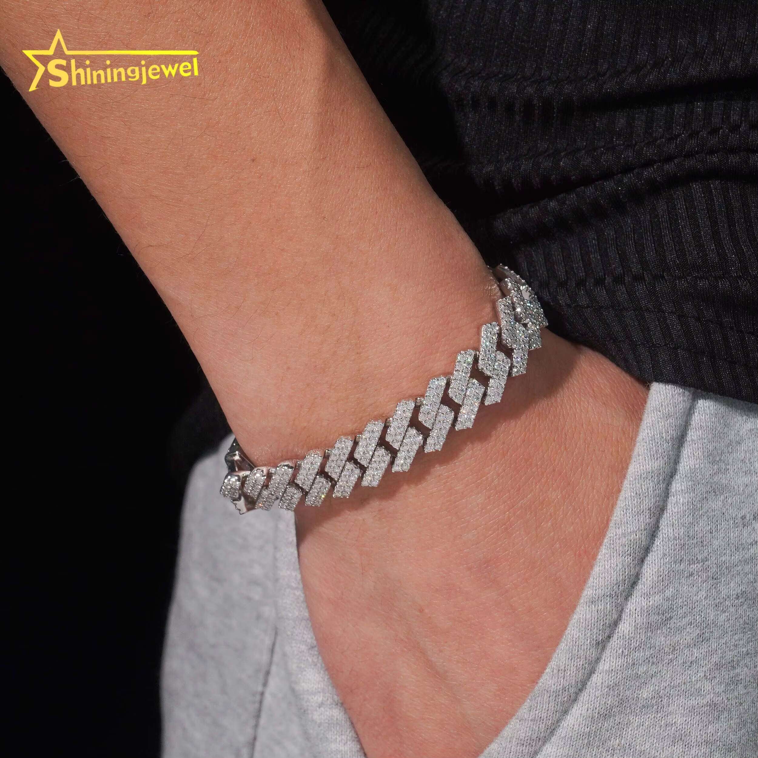 Fine Jewelry 925 Silver 12MM 2 Rows Moissanite Miami Cuban Link Chain Men Iced Out Hip Hop VVS Moissanite Chains Necklace