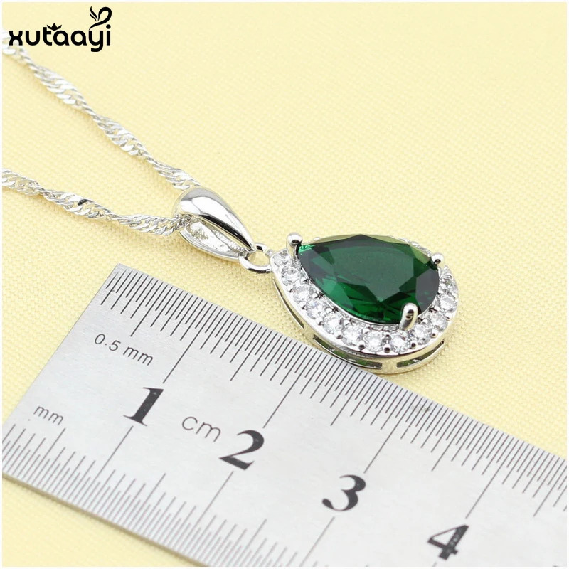XUTAAYI Top Quality 925 Silver Jewelry Sets Green d Emerald Fancy NecklaceRingsEarringsBracelet Wedding Jewelry Sets 250409