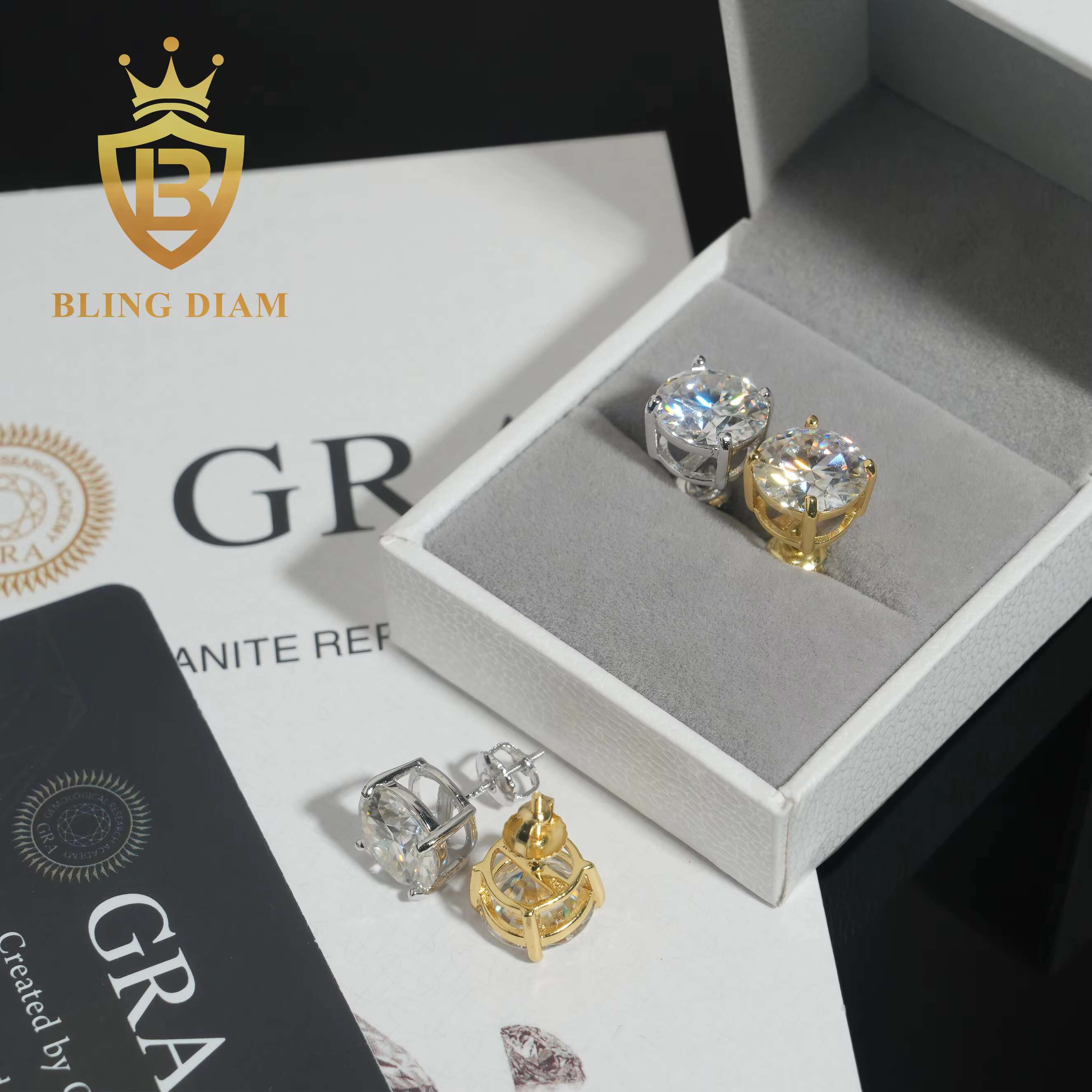 Fashion Round Brillant Cut 10mm Pass Diamond Tester Moissanite Jewelry 925 Sterling Silver Moissanite Stud Earrings Screw Back