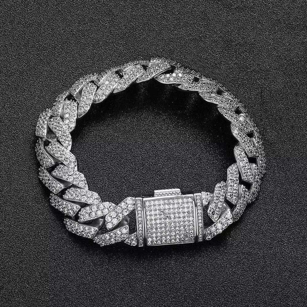 Hip Hop Style 925 Silver Bracelet for Men Stylish 15mm Moissanite Diamond Rhombus Cuban Gifts