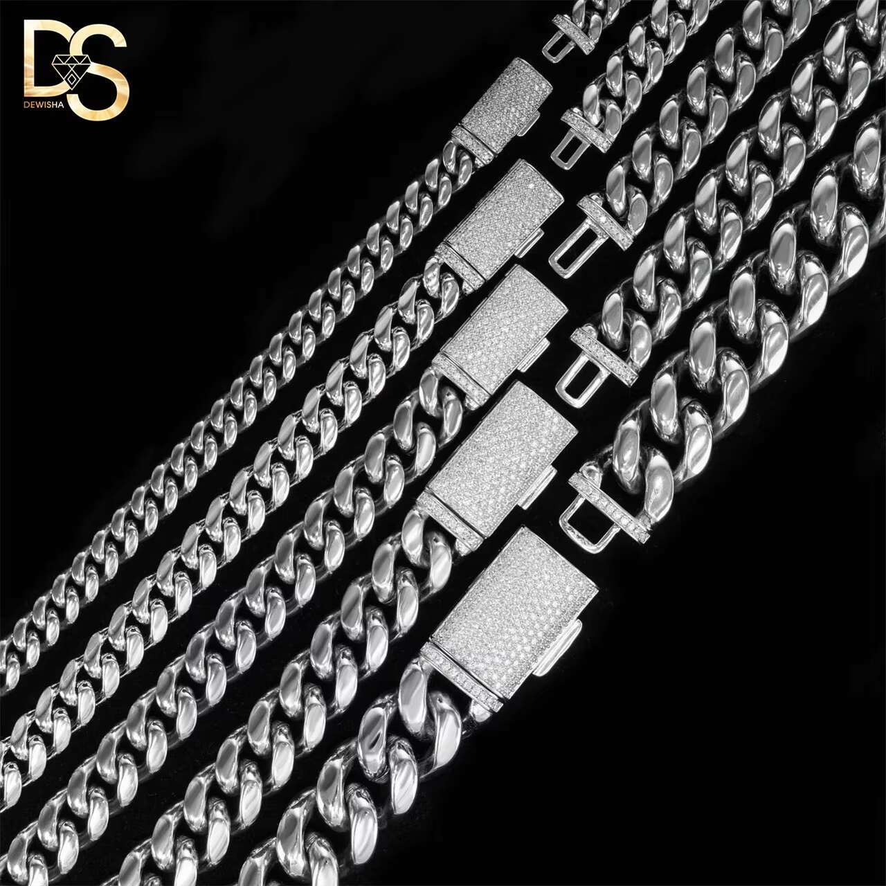 Cheap Price 14k Gold Plated Miami Stainless Steel Cuban Link Chain Clasp Iced Out Moissanite Miami Bracelet Necklace