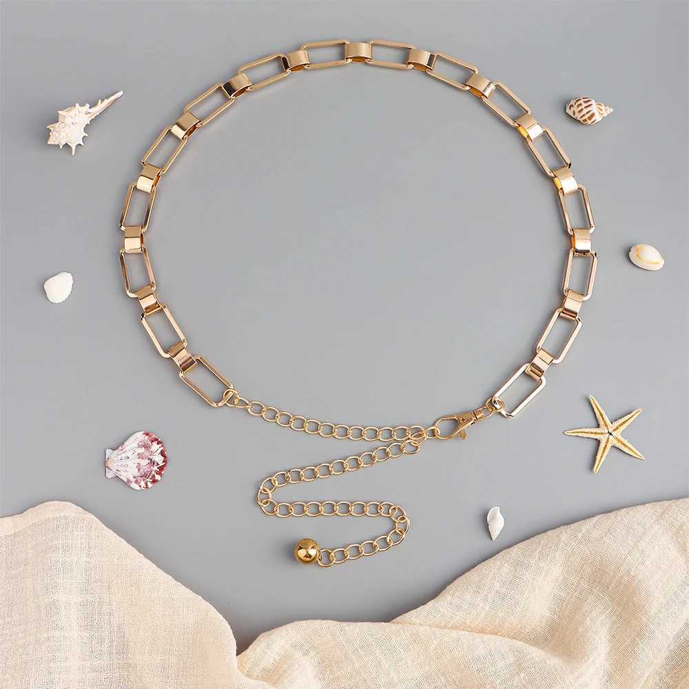 Waist chain fashionable geometric metal cut one layer gold border dress X250410