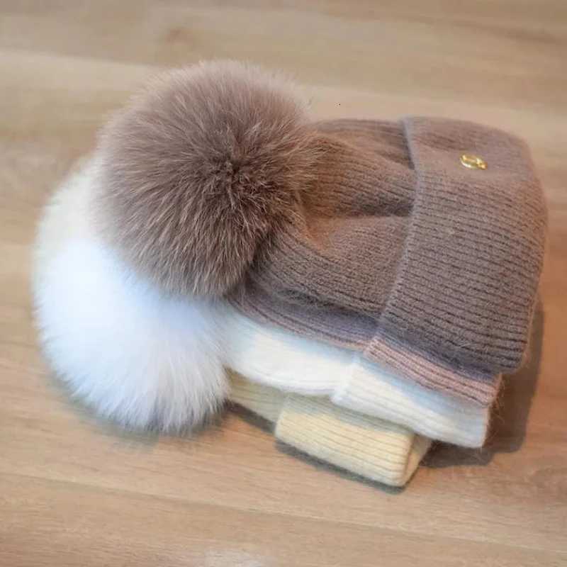 Winter Fur Pompom Hats angola Beanie for Women Studded Beaded Knitted Hats Outdoor Thick Warm Hat Casual Fashion CAPXJ251110