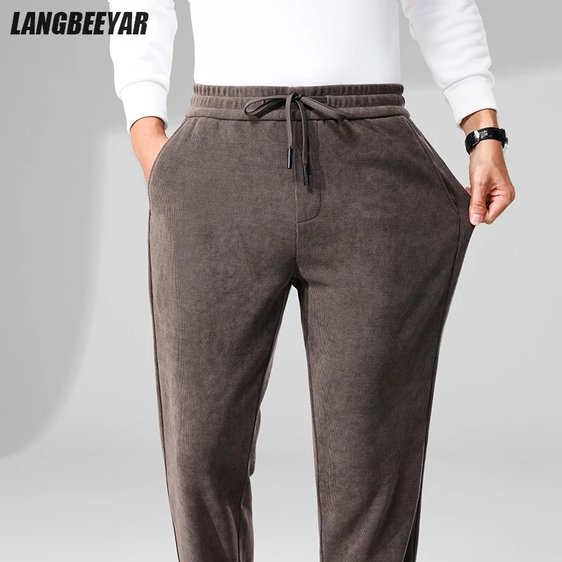 High Quality Casual Fashion Elastic Strappy High Waist Long Corduroy Pants Men Straight Trousers Men Clothing 251106