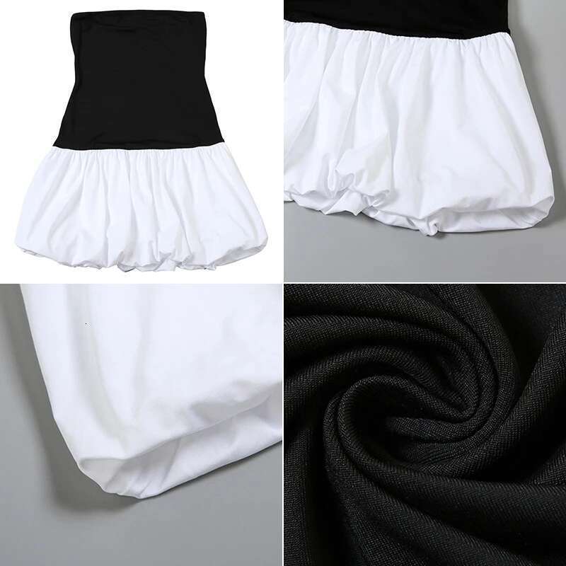 TARUXY Contrast Color Mini Folds For Women Strapless Sexy Slim Sleeveless Ruched Splice Y2k Beach Female Club Party Dress