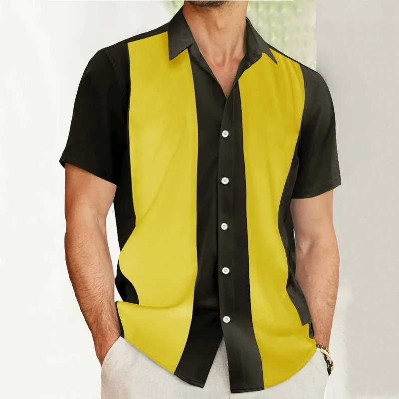 Striped mens 3D printed short sleeved Hawaiian beach shirt casual mens shirt loose button lapel T-shirt X250410