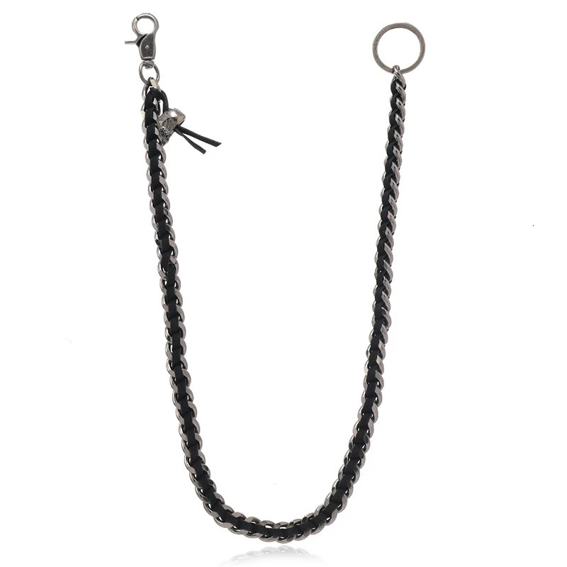 Mens Hip Hop Pants Chain Black Alloy Skull Safe Travel Wallet Heavy duty Jeans Coil Waist 250410
