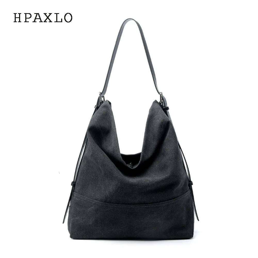 Canvas With Cowhide Straps Tote New Niche Design Vintage Large Capacity Simple And Fashionable Ladies' Shoulder Bag 251110