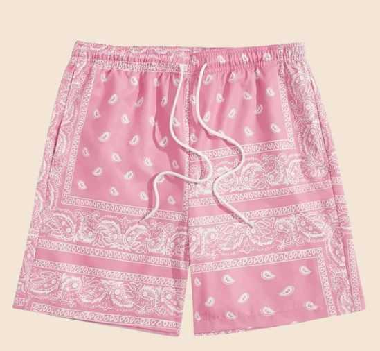 Classic Perris Pattern Beach Shorts for Men Retro Printed Drawstring Board Shorts Vacation Casual Hawaiian Swimwear X250410