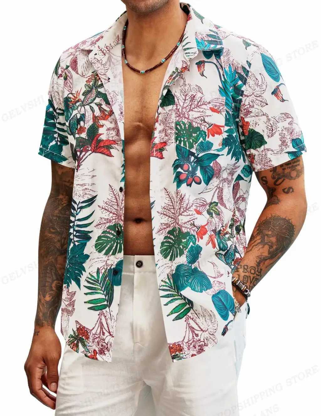 Hawaiian shirt tropical plant flower shirt mens vocal shirt floral collar shirt Cuban Camisas mens clothing single chest X250410