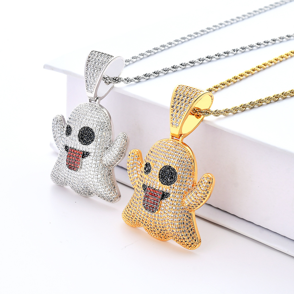 Ghost tongue out funny expression hip hop pendant Street trendsetter full of moissanite necklace hip hop jewelry