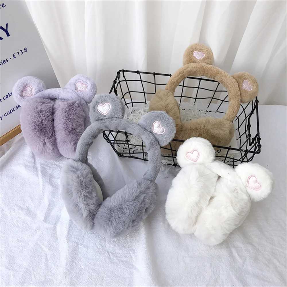Cute Bear Ears Winter Warm Earmuffs for Women Girls Kids Plush Thick Soft Ear Muffs Protect Ears Foldable Warmer Cover Earflaps W251110