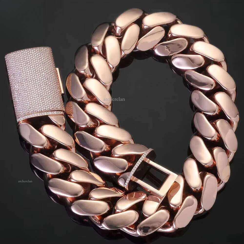NUOYA Hip Hop Jewelry 30/40mm Chunky Miami Cuban Link VVS Moissanite Clasp Rose Gold Plated Brass Chain Necklace in Stock