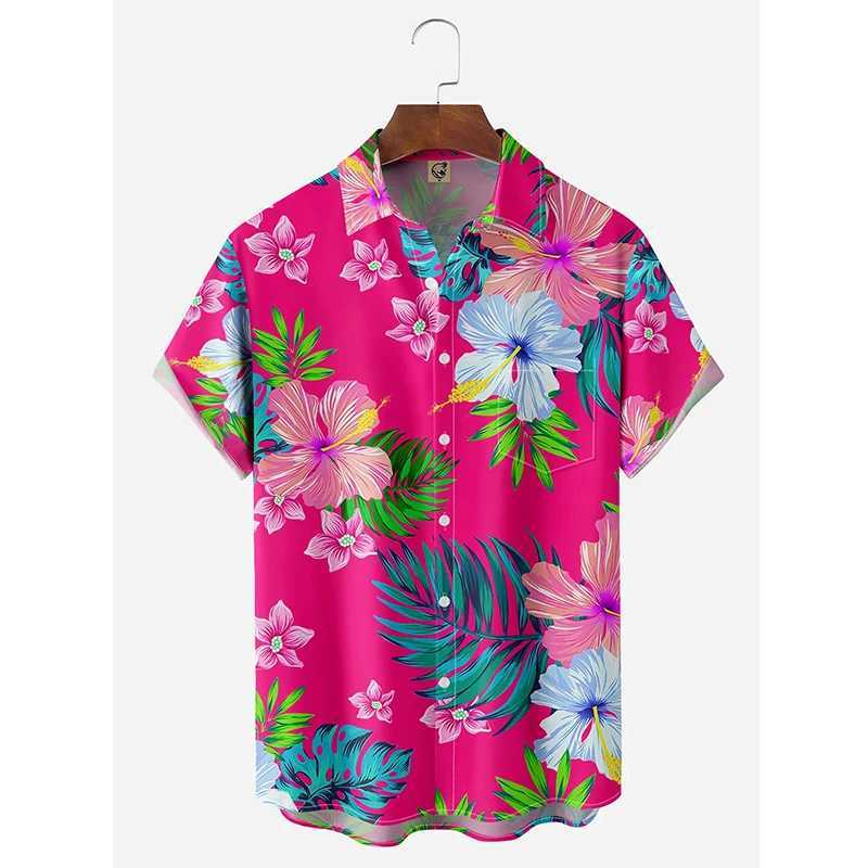 Floral shirt mens Hawaiian shirt holiday party shirt Cuban style lapel beach shirt Flower Camissa short sleeved womens shirt X2504101