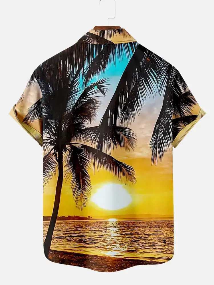 Mens Hawaiian Coconut Tree Pattern Shirt Summer Beach Sunset Shirt Mens Casual Short Sleeve Shirt Exquisite 3D Printed Shirt X250410