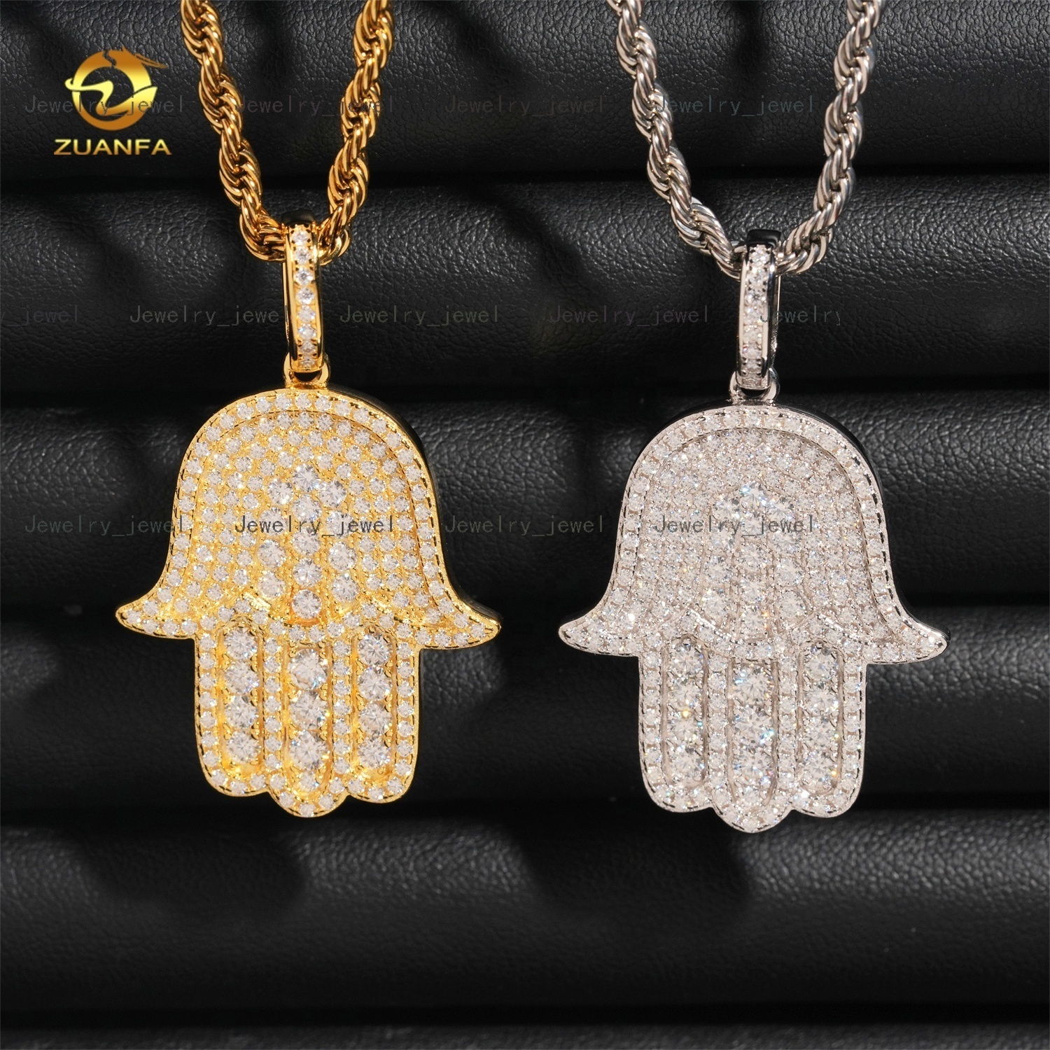 Hip Hop Fashion Rapper Charm 925 Sterling Silver Iced Out Diamond Moissanite Hamsa Hand Pendant