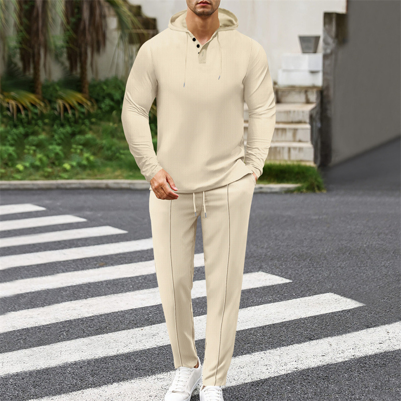2024 autumn and winter new versatile loose hooded sweatshirt solid color sports and leisure long sleeved pants two-piece set