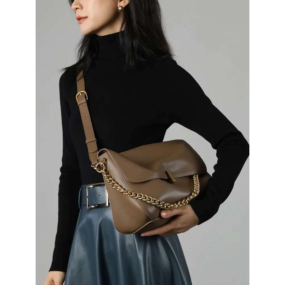 Large Cow Flap Shoulder Chain Bag 2024 Solid Genuine Leather Female Crossbody Handbag Messenger Bags