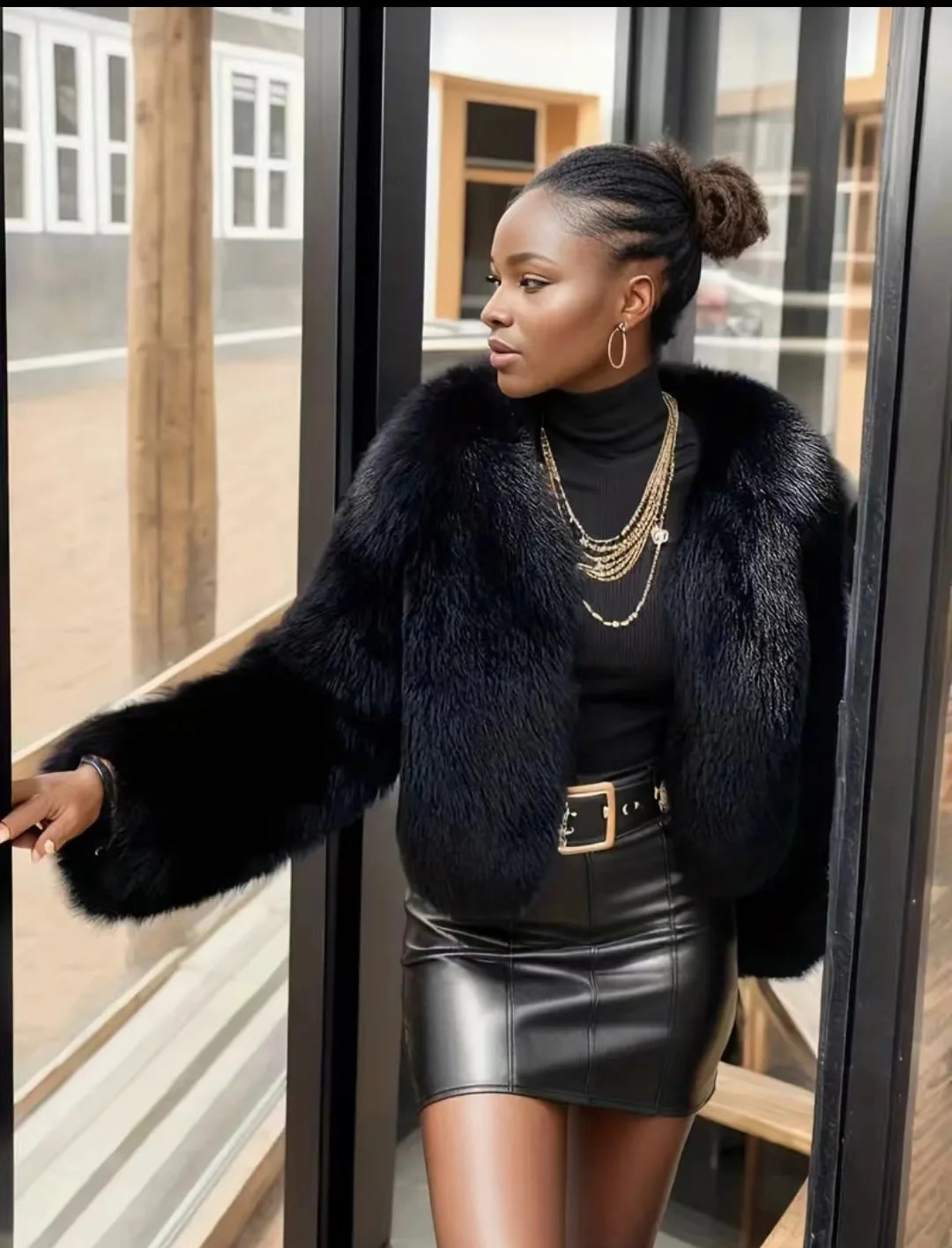 Imitation fur black style jacket coat imitation warm classic fashion elegant 251105