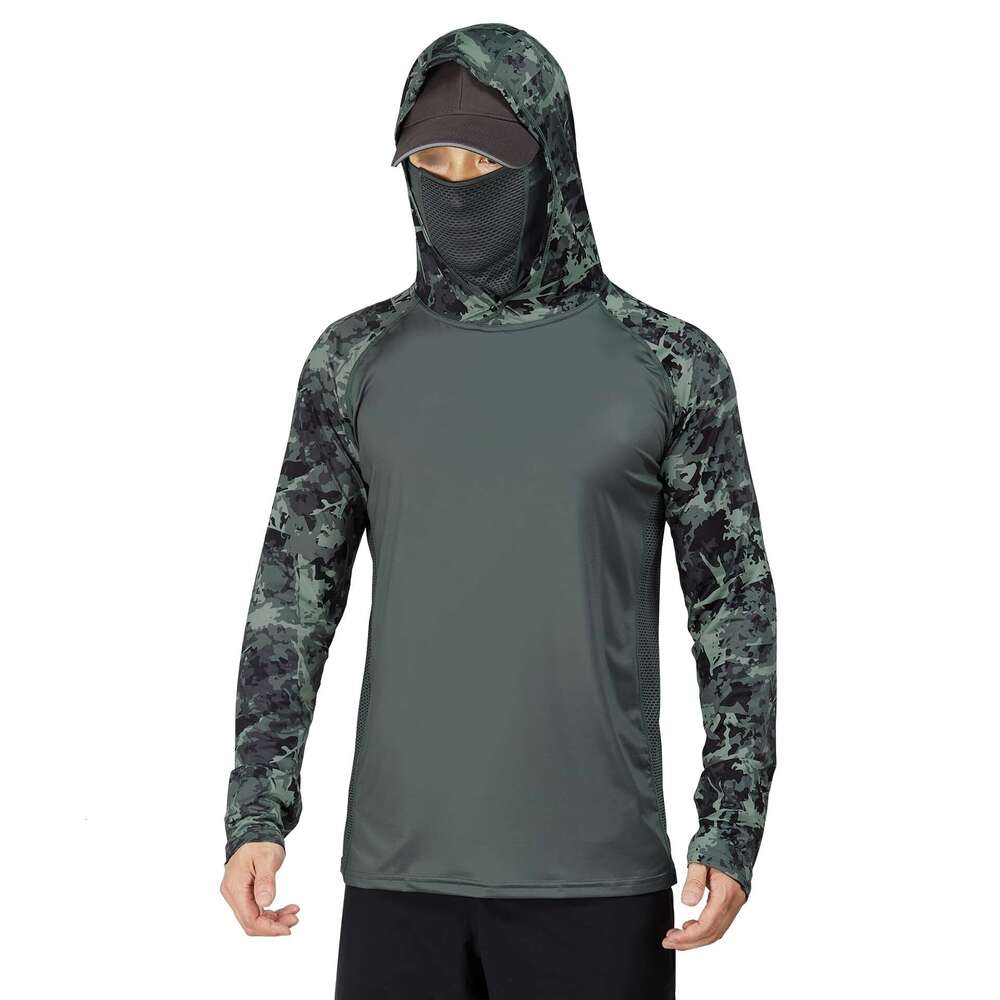 Summer Men's Quick-Dry UV Ultra-Thin Ice Silk Running Fishing Travel Bionic Camouflage Hooded Outdoor Sun Protection