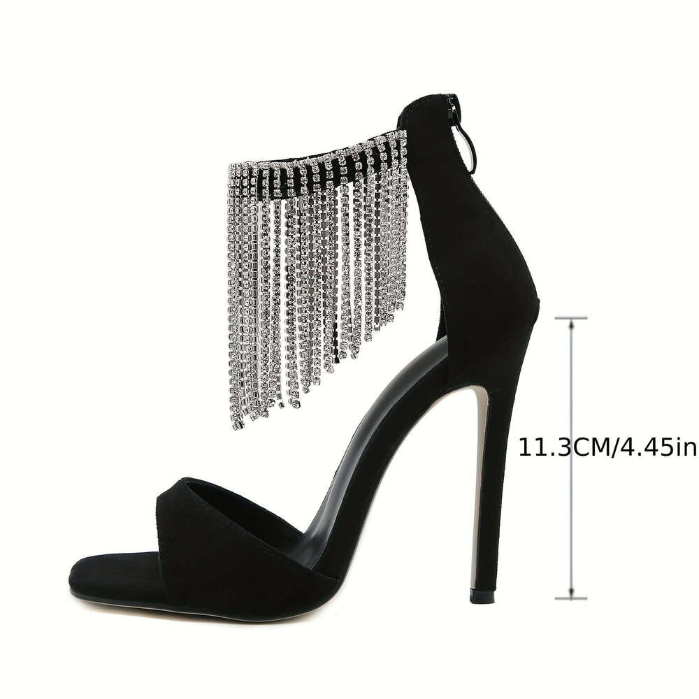 Amazing Sensation! Luxury Rhinestone Women's Velvet Thin Heel Super High Stiletto Open Toe Sandals Banquet Evening Dress Shoes