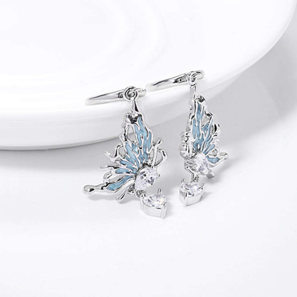 Minimalist INS Blue Butterfly Light Luxury High-End New Ear Clips Original Style Niche Design Earrings for Women