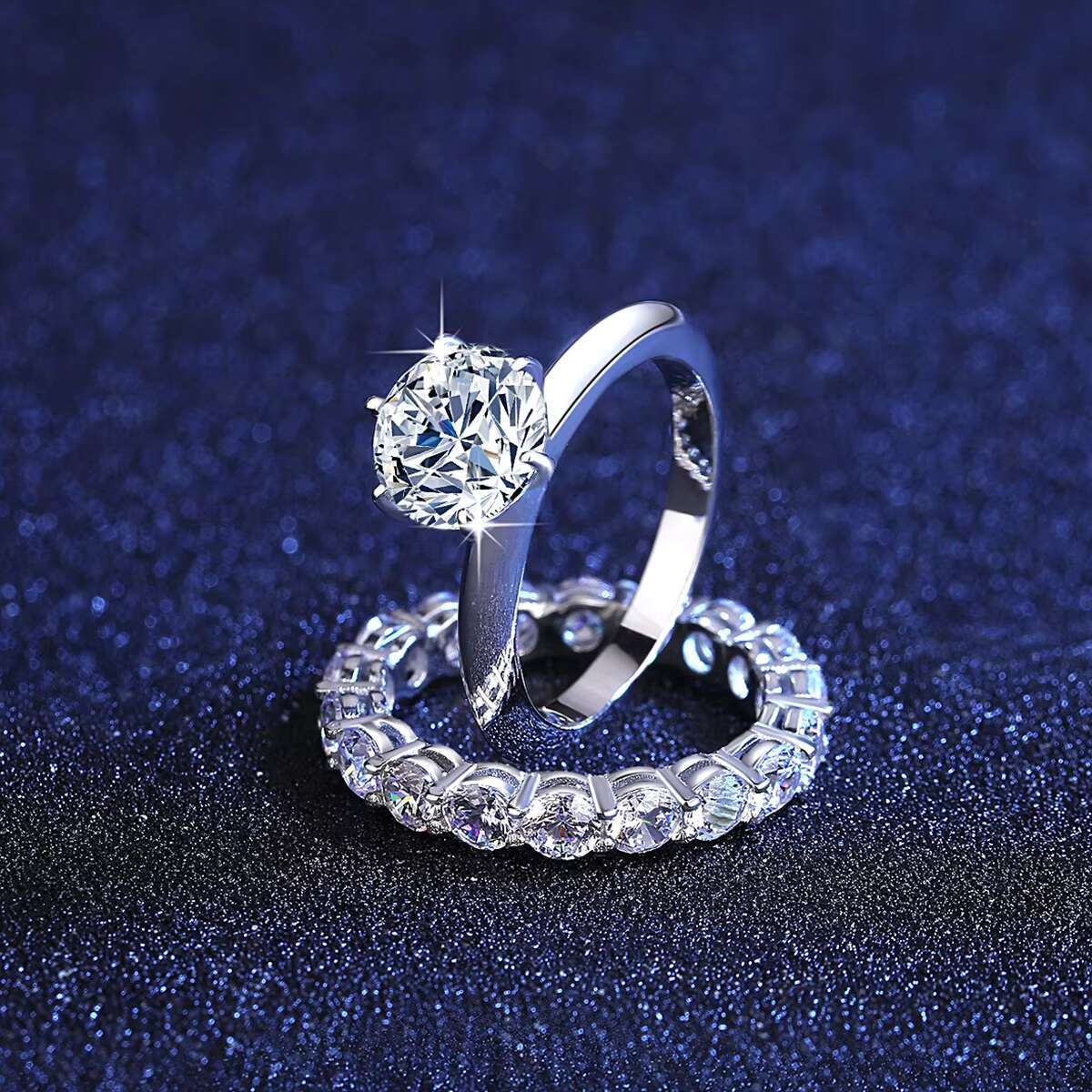 Wholesale Mosan Diamond Ring S925 Silver Combination European American Wedding Banquet Trendy Stacking Style White Gold Rhodium