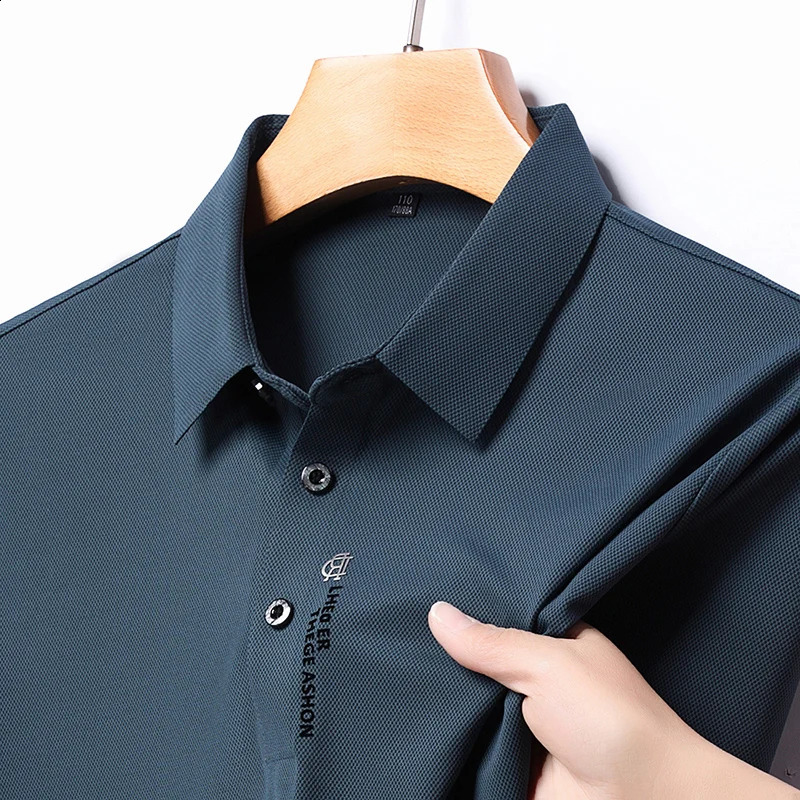 Polo Shirt Short Sleeve Summer Fashion Embroidery Business Casual Cool Feeling Ice Silk Breathable Shirt Men Clothing 250407
