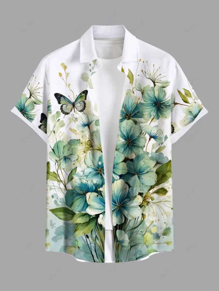 Large Hawaiian mens summer casual button up beach short sleeved shirt X250410