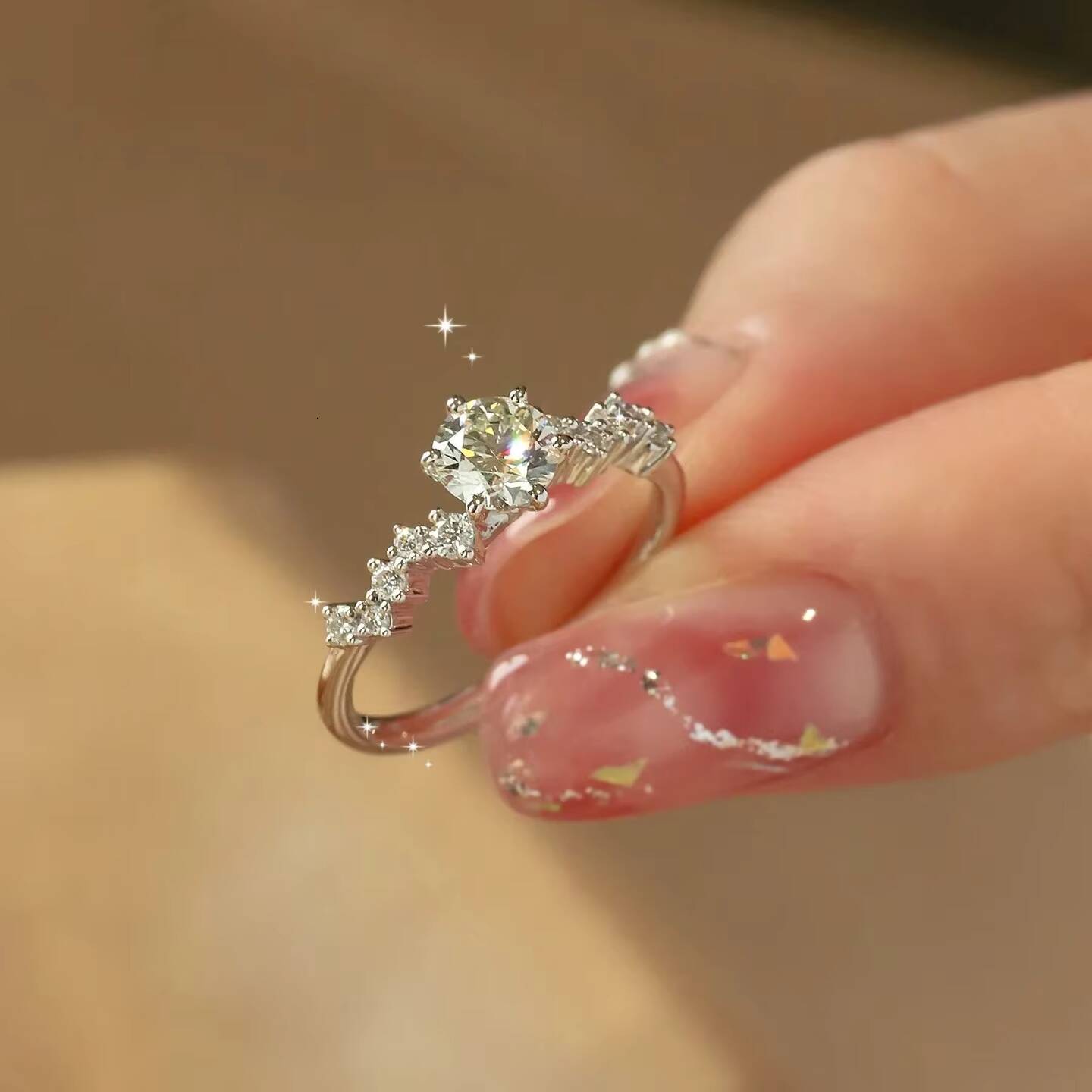 925 Sterling Silver Moissanite Ring for Women Xiaohongshu Style Polka Dot High-end PT950 Plated Proposal Ring