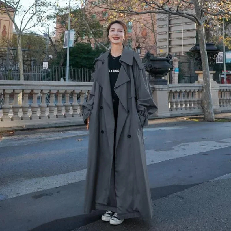 Womens medium length windproof jacket with elegant preparatory style and loose fit suitable for the Korean version of Spring Autumn arrival trend 2504