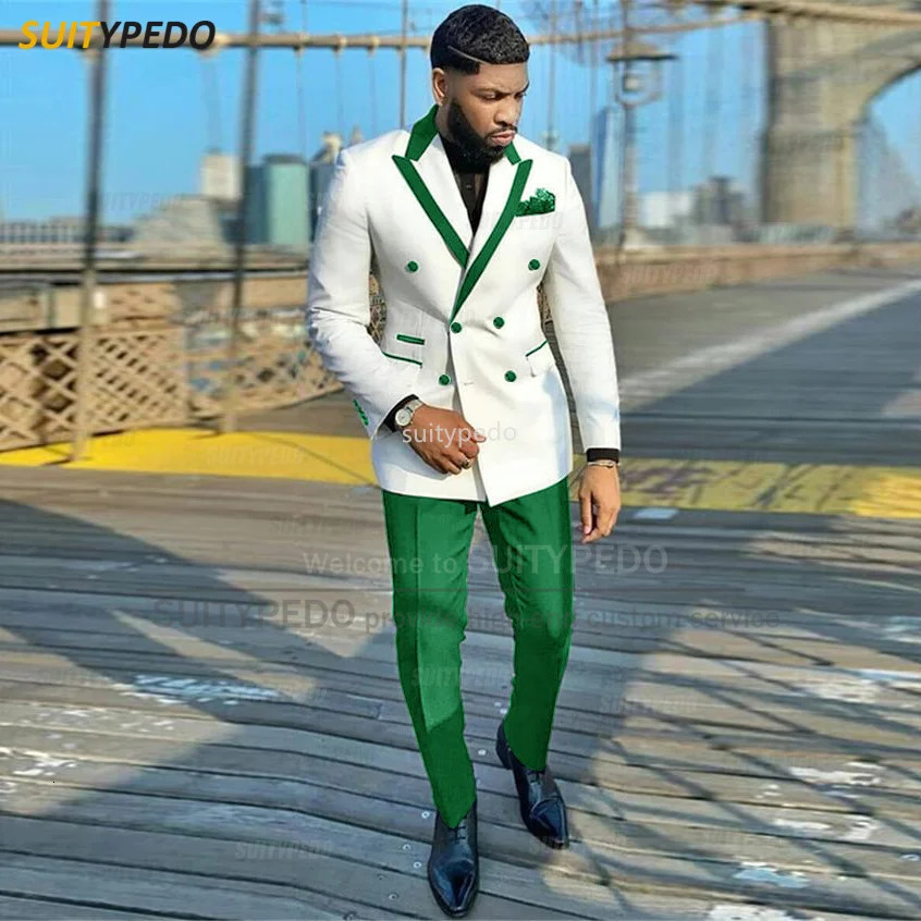 Fashion White Men Suits Slim Fit Double Breasted Blazer Pants 2 Pieces Tailor-made Business Party Wedding Tuxedos for Men 250409
