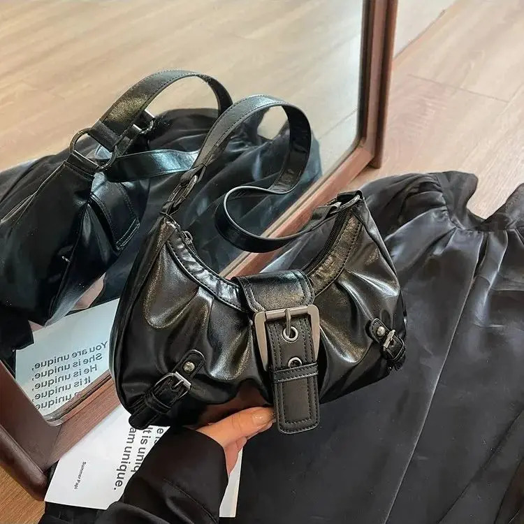 Y2K Retro Pleated Hobo Shoulder Bag for Women Selling Maillard Style Underarm Clutch Handbags Travel Work Shopping 251110