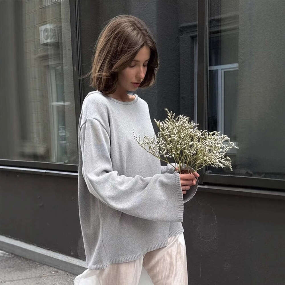 Cross-Border Cotton Pullover European American Autumn and Winter New Style Temperament Loose Lazy Sexy Open Back Knitted Sweater