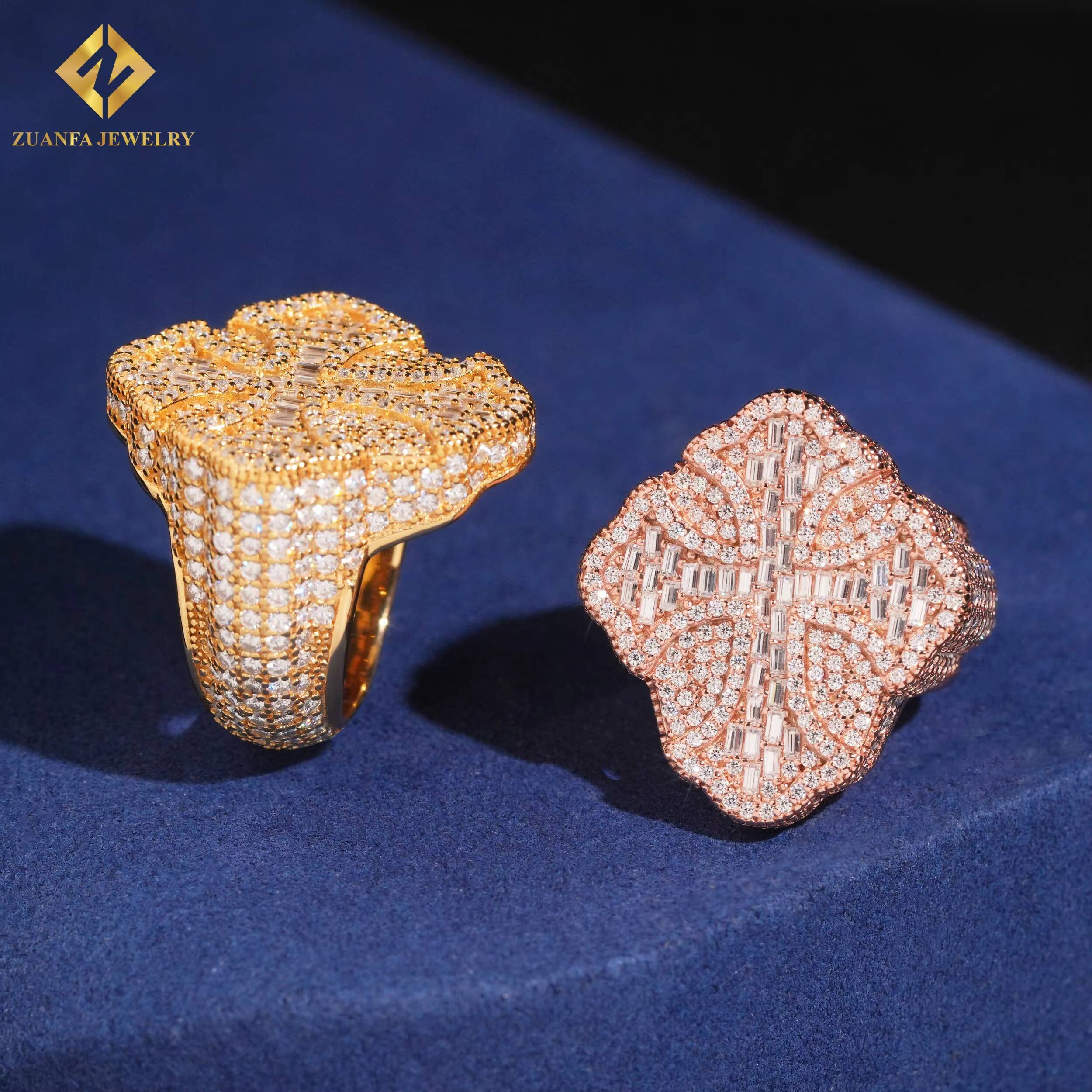 Custom S925 Silver Ring 589ct VVS Moissanite Diamond Engagement Men Cross Ring GRA Certificate