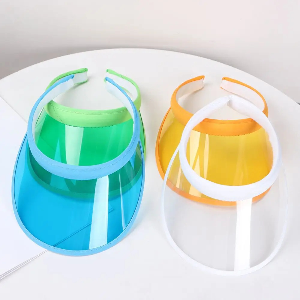 Fashion Summer Outdoor Sports Sun Protection Cap Unisex Clear Plastic Visor Hat Candy Color PVC Sunshade Hat UV Protection Hat 250403