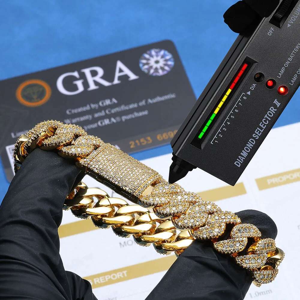 New 14mm Moissanite Cuban Diamond Chain Hip Hop Cuban Iced Out Chain For Men 925 Sterling Silver VVS Jewelry Necklace